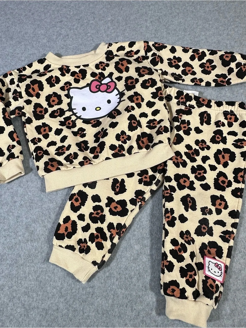 Hello Kitty Leopard Print 2 pc Lounge Set Cream, Black & Brown